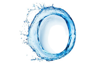 A captivating circular splash of clear blue water creating a dynamic ring shape against a pristine white background. symbolizing fluidity and creativity. ideal for design and advertising use
