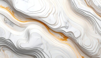 Abstract layered topographical map with white, grey, and gold swirling patterns