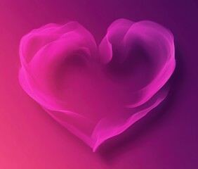 translucent pink and purple ribbon forming a glowing heart on a soft gradient background, dreamy romantic and ethereal mood