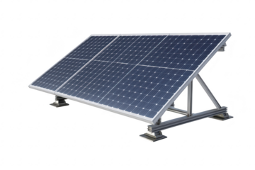 A modern solar panel array positioned on a clean white background. its design and technology. ideal for renewable energy discussions and environmental initiatives