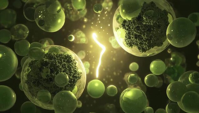 Microscopic view of green cellular structures