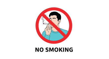 Graphic depicting a person smoking inside a red circle with a diagonal line through it signifying no smoking.  
