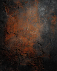 Dark grunge plaster wall close-up with black and rust tones — high-detail moody industrial texture background