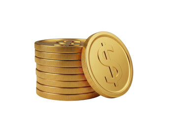 Stack of gold coins with dollar symbol isolated on transparent background