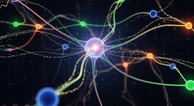 A vibrant, abstract neural network with colorful nodes and lines, representing complex brain activity.