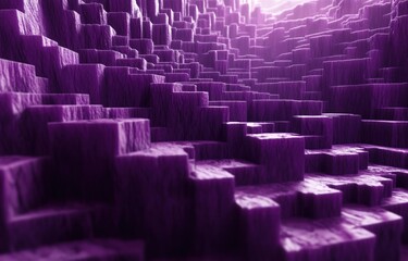 Obraz premium surreal purple cavern of textured cubic terraces bathed in soft glowing light with repeating geometric steps and a dreamy otherworldly atmosphere
