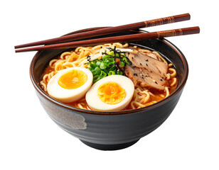 Ramen Bowl with Noodles and Egg on White Background