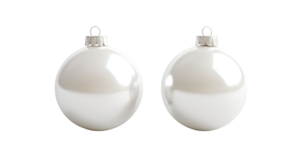 Two shiny white oval christmas ornaments isolated on transparent background