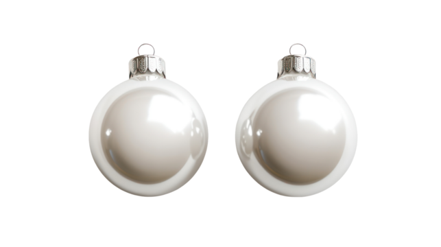 Two oval white christmas ornaments isolated on transparent background
