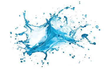 Obraz premium A dynamic splash of clear blue water captured mid-motion. the fluidity and energy of the liquid as droplets scatter against a pristine white background. ideal for creative projects