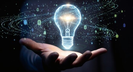 Conceptual Lightbulb Presenting Modern Technology On Hand Display