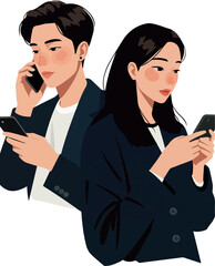 Pixel Art Man and Woman Both On Their Phones Talking and Texting
