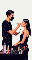 Pixel Art Makeup Artist Applying Face Makeup to Woman