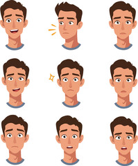 Pixel Art Man Emotions Expressions Diverse Feelings Simple Flat Illustration