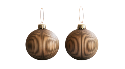 Two antique wooden christmas ornaments isolated on transparent background