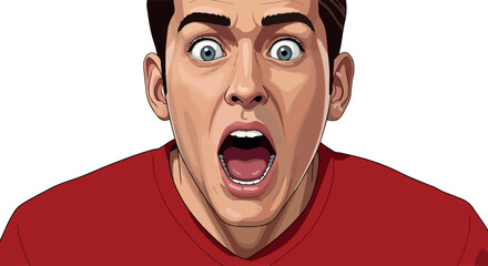 Pixel Art Man Face Expression Shocked Open Mouth Red Shirt White Background