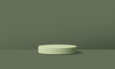 Minimal Round Podium Platform with Shadow in Green Tone