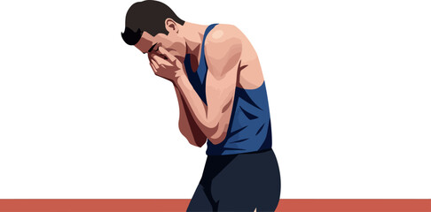 Pixel Art Man In Blue Tank Top Crying White Background