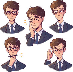 Pixel Art Man In Suit Five Expressions Worried Thinking Frustrated Confused