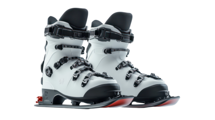 Pair of white ski boots isolated on transparent background
