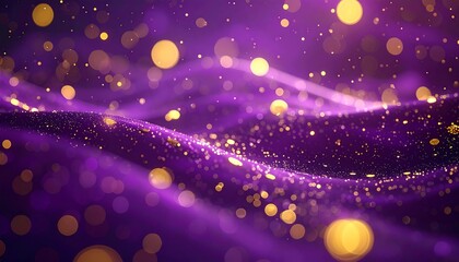 Flowing, shimmering purple and gold abstract wave with bokeh effect