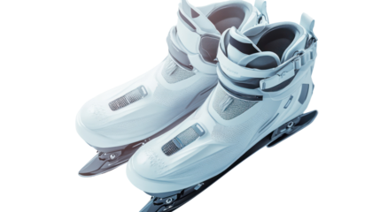 Pair of white speed skating boots isolated on transparent background