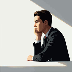 Pixel Art Man In Suit Pondering With Light Rays From Window