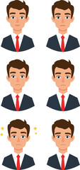 Pixel Art Man Various Expressions Suit Red Tie White Background