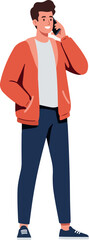 Pixel Art Man Talking On Phone Casual Orange Jacket Dark Pants White Shirt