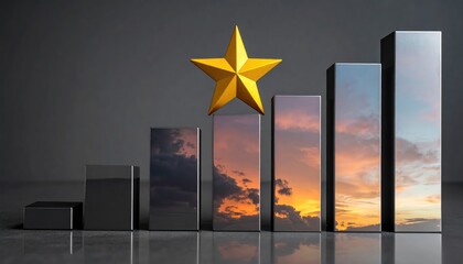 A golden star on top of an impressive bar graph, showcasing growth and achievement