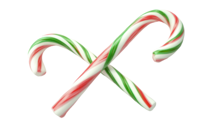 Two crossed candy canes isolated on transparent background