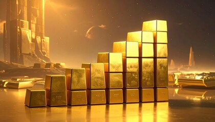 A conceptual image showcasing a staircase constructed from gold bars, symbolizing financial growth and prosperity