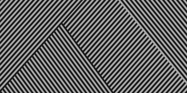 Op-Art style monochromatic repeating geometric pattern. This pattern is composed of large diamond-shaped tiles filled with thick black-light gray stripes