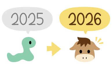 干支の巳から午のかわいいイラスト素材 – Zodiac Snake to Horse