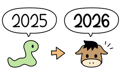 干支の巳から午のかわいいイラスト素材 – Zodiac Snake to Horse