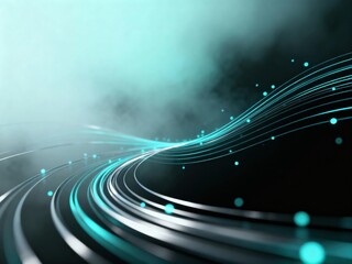 Modern Digital Data Stream with Vibrant Teal Light Trails and Particle Effects