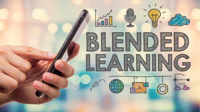 Person interacts with a mobile device displaying concepts related to integrated educational methods