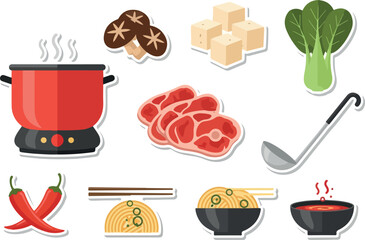Delicious Hot Pot Ingredients Vector Illustration for Asian Cuisine