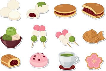 Assortment of Japanese Dessert Stickers Mochi, Taiyaki, and More