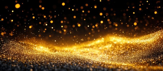 Golden sparkling particles forming a glowing wave pattern against a dark background, creating a sense of magic and wonder