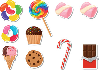 Sweet Treats Collection Colorful Candies, Cupcake, and Ice Cream Sticker Set