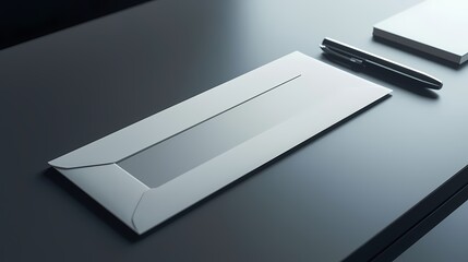 White Envelope Pen Mockup on Dark Office Desk.