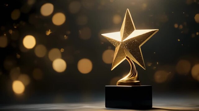Stunning golden star trophy with elegant design against a blurred background for award recognition