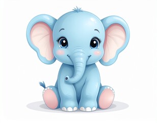 Fototapeta premium Happy, cute, and funny cartoon baby elephant character, a wild animal vector illustration for kids design and comic art