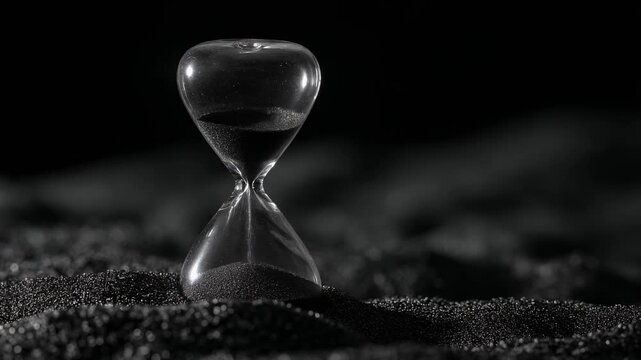 Elegant hourglass on dark sand background symbolizing time and patience in a minimalist style