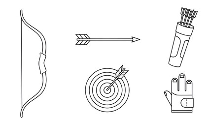 Archery Outline Icons Bow, Arrow, Target and Equipment