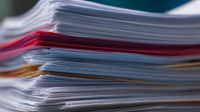 Vibrant stack of colorful paper sheets showcasing organized office supplies for creative projects