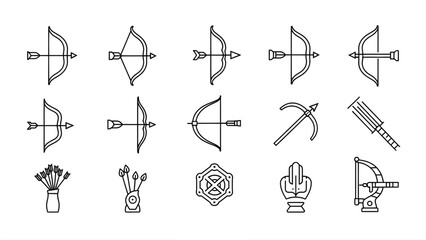 Set of archery sport icons, antique bows and arrows for shooting design