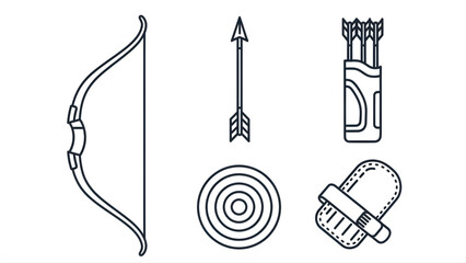 Archery Set Outline Illustration Bow, Arrow, Target, and Quiver Design