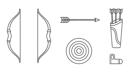 Archery Equipment and Target Practice Icon Set for Outdoors and Recreational Activities
